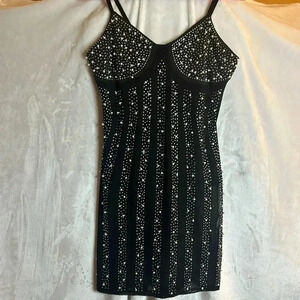 RHINESTONES AND PEARLS BODY CON DRESS